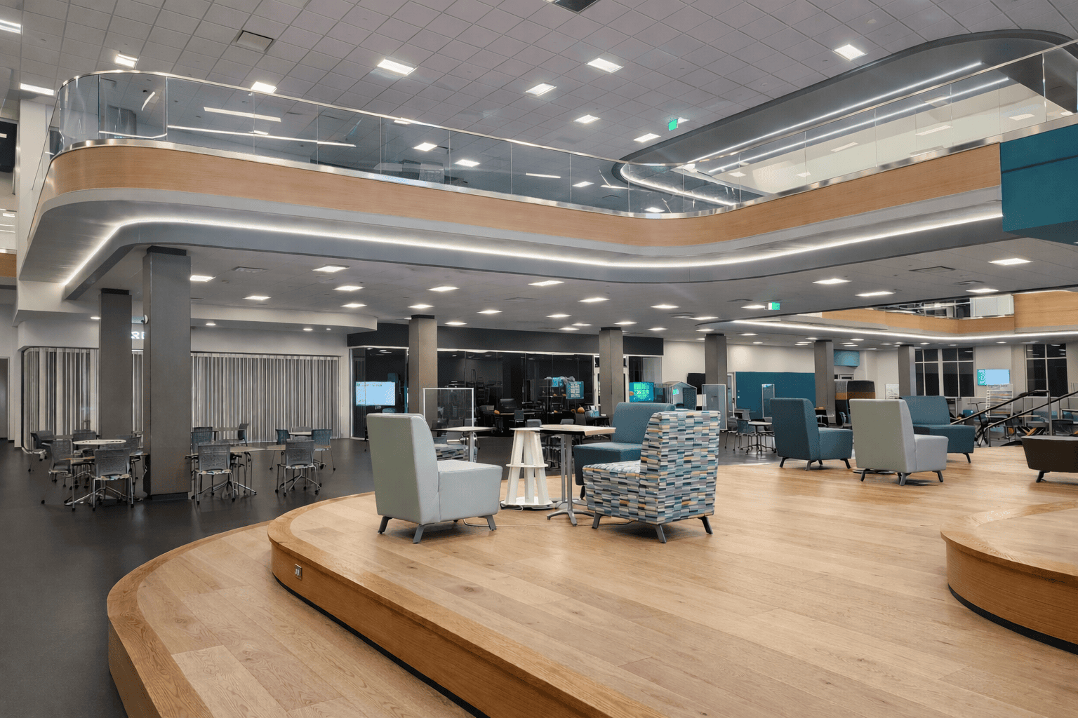Perimeter lighting in an educational interior space
